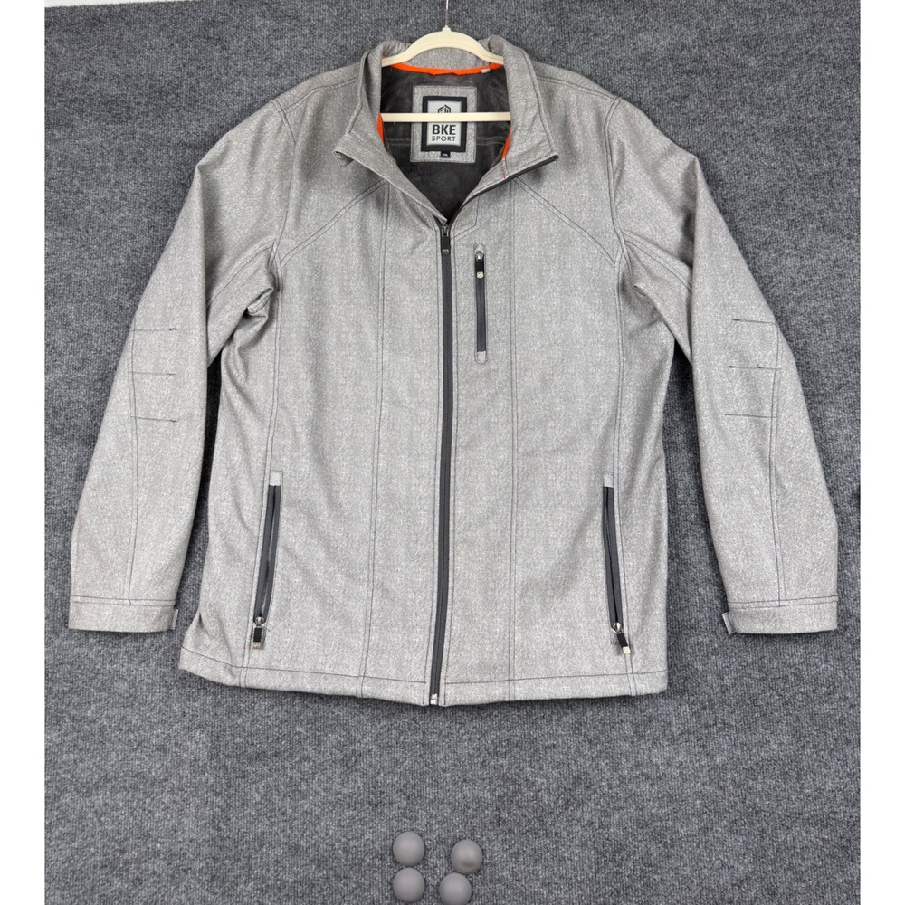 BKE Sport Mens Grey Softshell Fleece Lined Jacket XXL 7273 Herringbone Zip Up